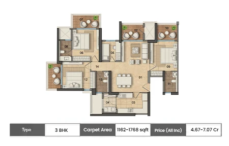 3 BHK 1162-1768 SqFt